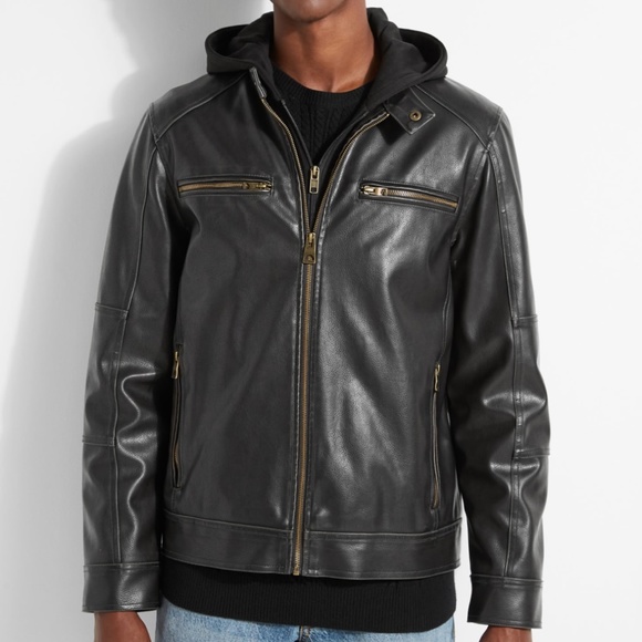 GUESS Zip-Out Fleece & Faux Leather Jacket SZ M
